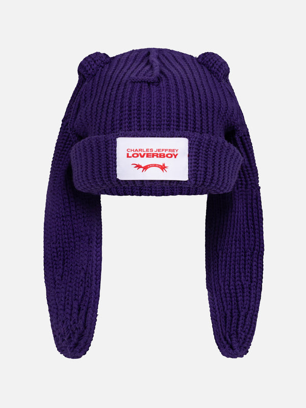 LOVERBOY BY CHARLES JEFFREY CHUNKY RABBIT BEANIE in Purple