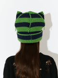 LOVERBOY BY CHARLES JEFFREY SUPERSIZED CHUNKY EARS BEANIE in GREEN NAVY