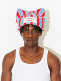 LOVERBOY BY CHARLES JEFFREY CHUNKY EARS BEANIE RED + BLUE STRIPE