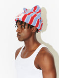 LOVERBOY BY CHARLES JEFFREY CHUNKY EARS BEANIE RED + BLUE STRIPE