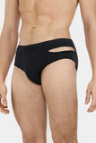 Louis Gabriel Nouchi SWIM BRIEF WITH ASYMMETRICAL OPENING IN RECYCLED JERSEY BLACK