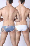 2-IN-1 MAUI SIDE TIE REVERSIBLE LOW RISE SWIM BRIEF - WHITE / METALLIC
