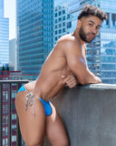 2-IN-1 MAUI SIDE TIE REVERSIBLE LOW RISE SWIM BRIEF - BLUE / ZIGZAG PRINT