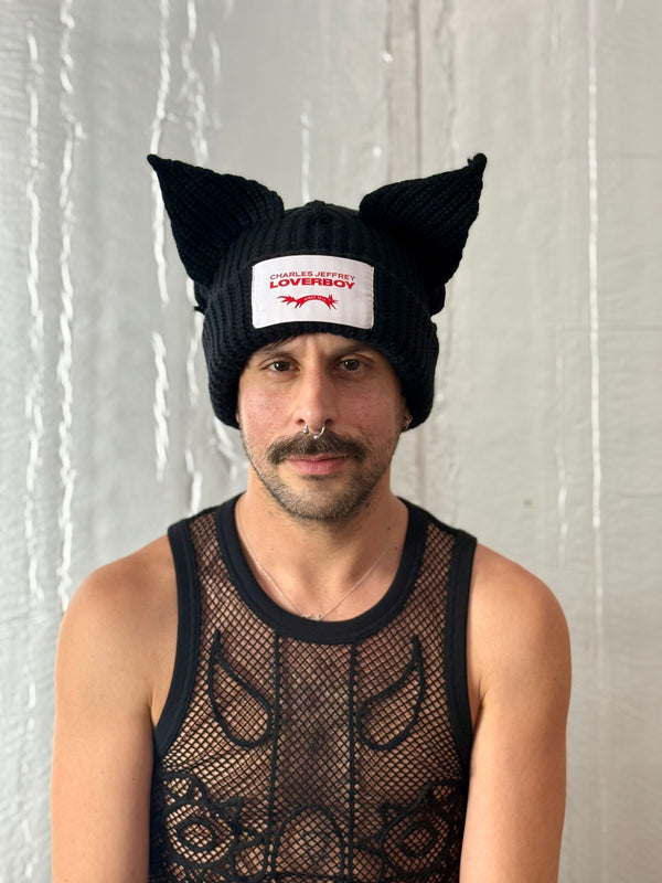 LOVERBOY BY CHARLES JEFFREY CHUNKY EARS BEANIE BLACK