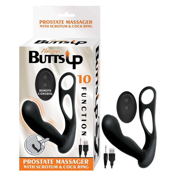 BUTTS UP PROSTATE MASSAGER W/SCROTUM & COCK RING-BLACK