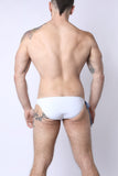 2-IN-1 MAUI SIDE TIE REVERSIBLE LOW RISE SWIM BRIEF - WHITE / METALLIC