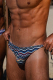 2-IN-1 MAUI SIDE TIE REVERSIBLE LOW RISE SWIM BRIEF - BLUE / ZIGZAG PRINT