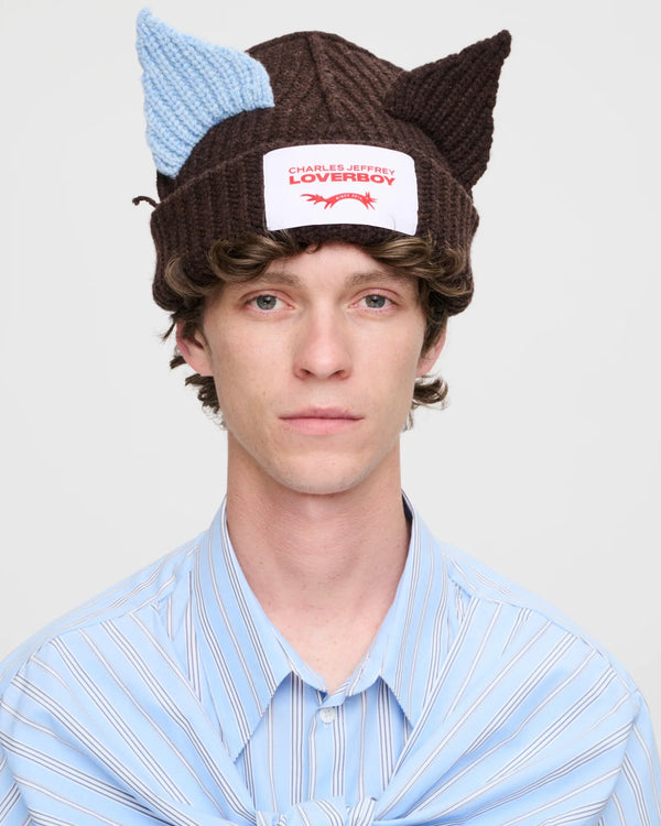 LOVERBOY BY CHARLES JEFFREY CHUNKY EARS BEANIE in BROWN / BLUE