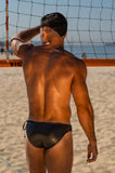 2-IN-1 MAUI SIDE TIE REVERSIBLE LOW RISE SWIM BRIEF - BLACK / METALLIC