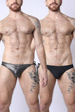2-IN-1 MAUI SIDE TIE REVERSIBLE LOW RISE SWIM BRIEF - BLACK / METALLIC