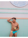 TEAMM8 Grid Square Cut Swim Brief - Bondi Stripes