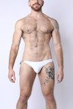 2-IN-1 MAUI SIDE TIE REVERSIBLE LOW RISE SWIM BRIEF - WHITE / METALLIC