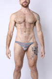 2-IN-1 MAUI SIDE TIE REVERSIBLE LOW RISE SWIM BRIEF - BLUE / ZIGZAG PRINT