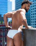 2-IN-1 MAUI SIDE TIE REVERSIBLE LOW RISE SWIM BRIEF - WHITE / METALLIC
