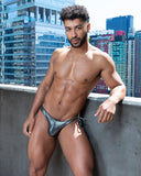 2-IN-1 MAUI SIDE TIE REVERSIBLE LOW RISE SWIM BRIEF - BLACK / METALLIC