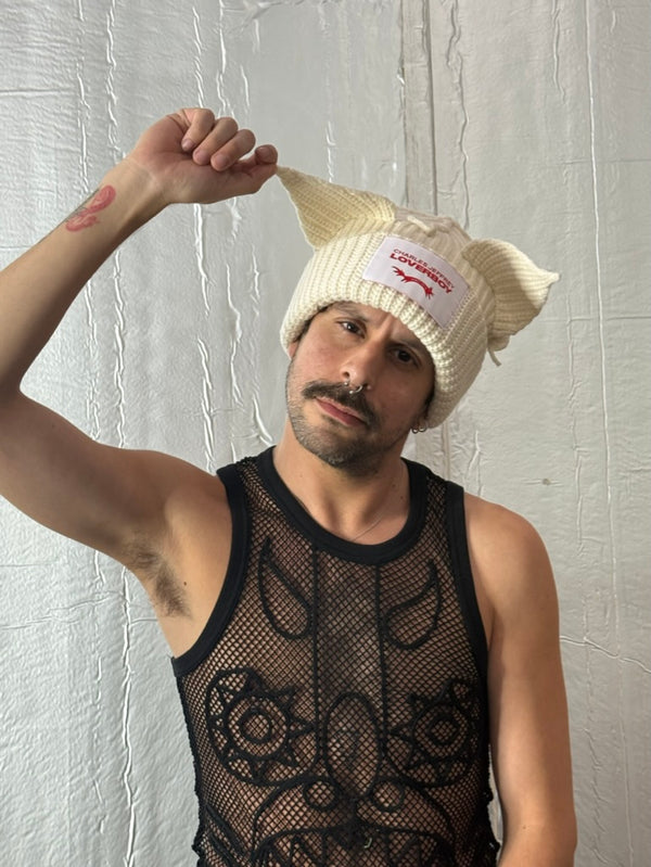 LOVERBOY BY CHARLES JEFFREY CHUNKY EARS BEANIE WHITE