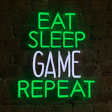 'eat Sleep Game Repeat' Green & White Neon Led Wall Mountabe