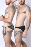 2-IN-1 MAUI SIDE TIE REVERSIBLE LOW RISE SWIM BRIEF - BLACK / METALLIC