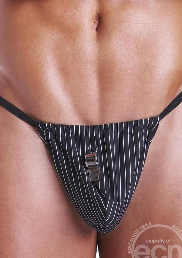 Fundies Referee G-String With Whistle - O/S - Black/White