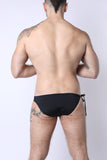 2-IN-1 MAUI SIDE TIE REVERSIBLE LOW RISE SWIM BRIEF - BLACK / METALLIC