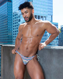 2-IN-1 MAUI SIDE TIE REVERSIBLE LOW RISE SWIM BRIEF - BLUE / ZIGZAG PRINT