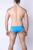 2-IN-1 MAUI SIDE TIE REVERSIBLE LOW RISE SWIM BRIEF - BLUE / ZIGZAG PRINT