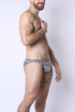 2-IN-1 MAUI SIDE TIE REVERSIBLE LOW RISE SWIM BRIEF - BLUE / ZIGZAG PRINT