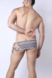 2-IN-1 MAUI SIDE TIE REVERSIBLE LOW RISE SWIM BRIEF - BLUE / ZIGZAG PRINT
