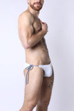 2-IN-1 MAUI SIDE TIE REVERSIBLE LOW RISE SWIM BRIEF - WHITE / METALLIC