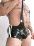 Alfons Dovana Black Shiny Jock Singlet w. White Stripes