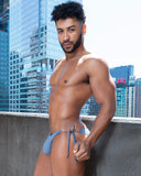 2-IN-1 MAUI SIDE TIE REVERSIBLE LOW RISE SWIM BRIEF - WHITE / METALLIC