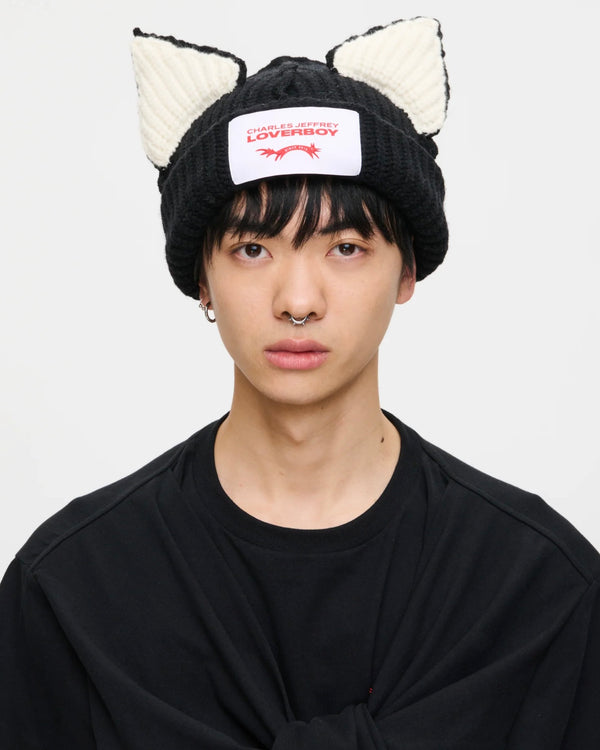 LOVERBOY BY CHARLES JEFFREY CHUNKY EARS BEANIE in BLACK / ECRU