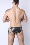 2-IN-1 MAUI SIDE TIE REVERSIBLE LOW RISE SWIM BRIEF - BLACK / METALLIC
