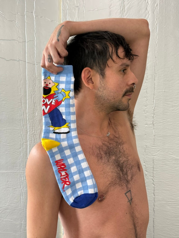 I Love W Socks Light Blue by Walter Van Beirendonck