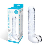 Gläs 8" Realistic Ribbed Glass Dildo with Balls