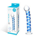 Gläs 7.5" Blue Spiral Glass Dildo