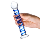 Gläs 7.5" Blue Spiral Glass Dildo