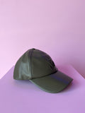 JW ANDERSON LEATHER BASEBALL CAP WITH ANCHOR LOGO OLIVE