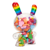 KIDROBOT X NOH8 "ALL <3 NOH8" 8” RAINBOW CLEAR SHELL DUNNY FILLED WITH HEARTS