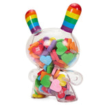 KIDROBOT X NOH8 "ALL <3 NOH8" 8” RAINBOW CLEAR SHELL DUNNY FILLED WITH HEARTS