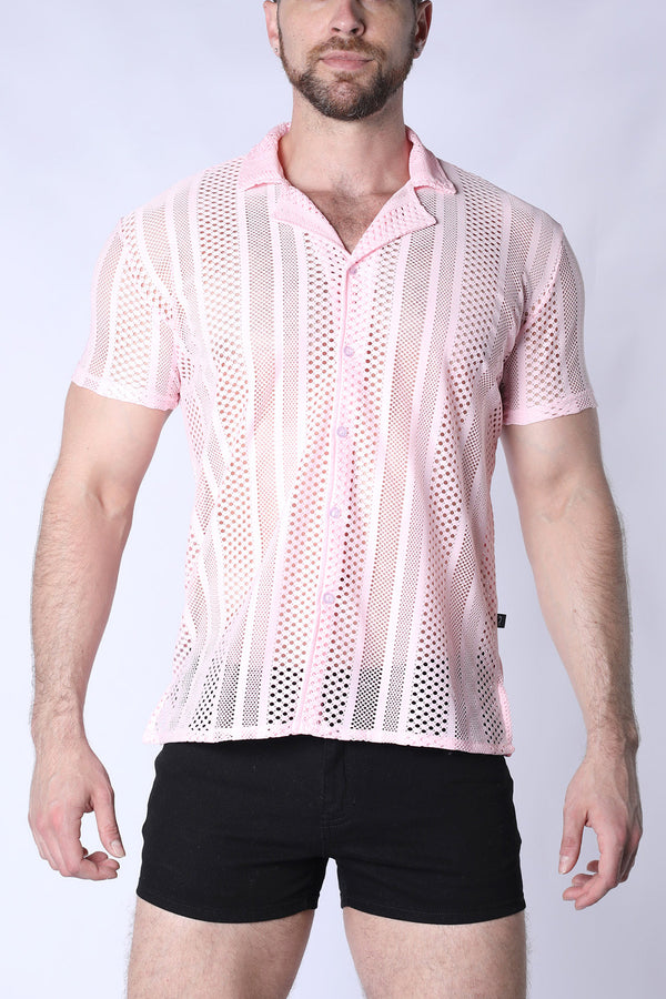 TIMOTEO Sicily Crochet Mesh Shirt - Pink