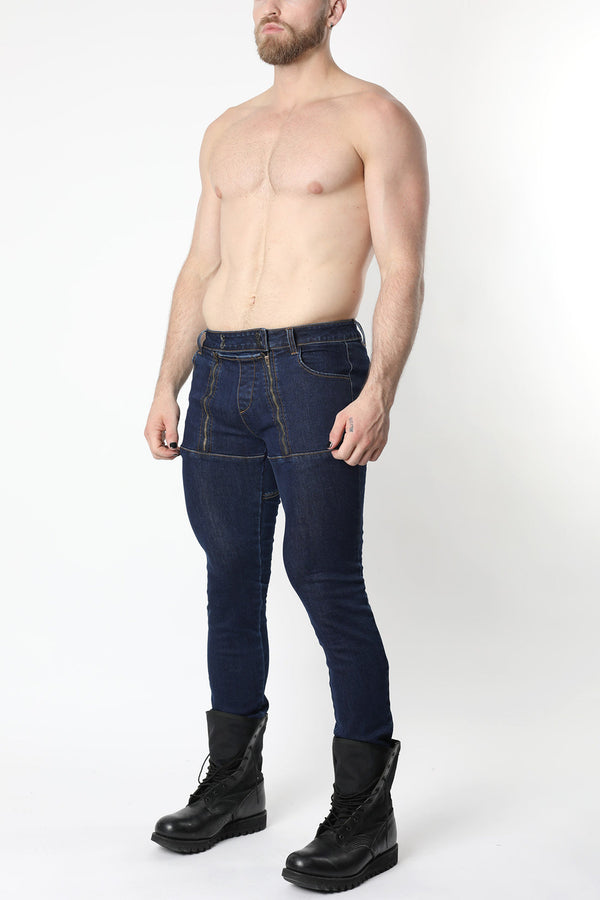 CELLBLOCK 13 SLICK CARPENTER DENIM ZIPPER PANTS - Indigo