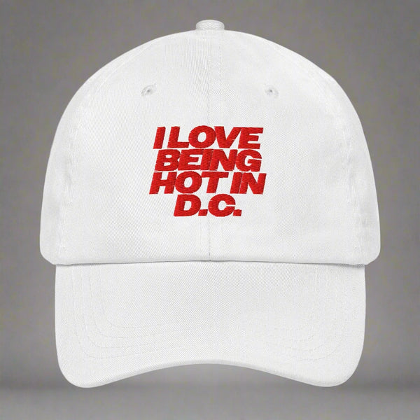 I Love Being Hot in D.C. Dad Hat by YES HOMO in White