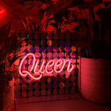 'queen' Glass Neon Sign with Sequins