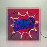 'omg' Large Glass Neon Box Sign