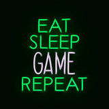 'eat Sleep Game Repeat' Green & White Neon Led Wall Mountabe