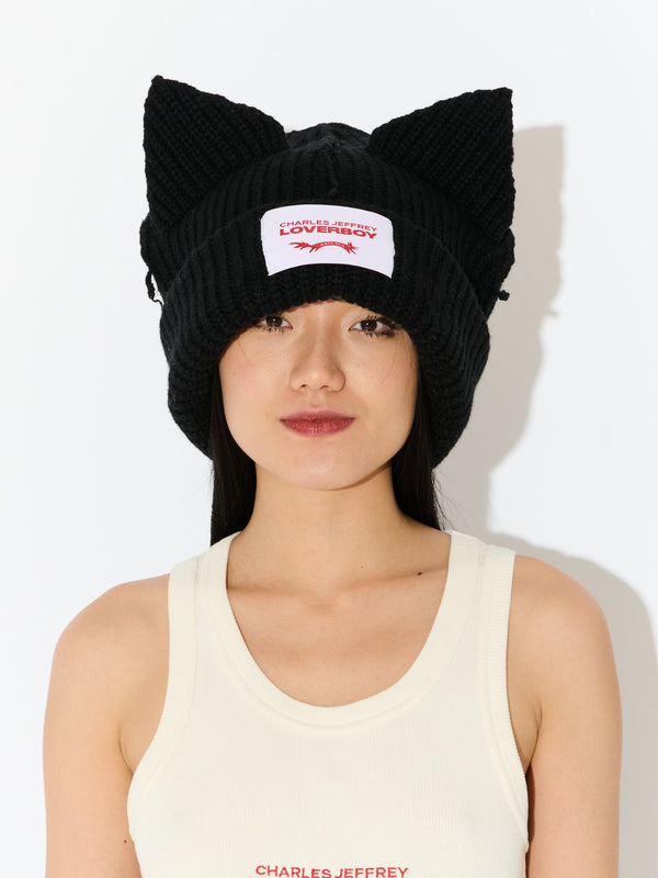 LOVERBOY BY CHARLES JEFFREY SUPERSIZED CHUNKY EARS BEANIE in BLACK