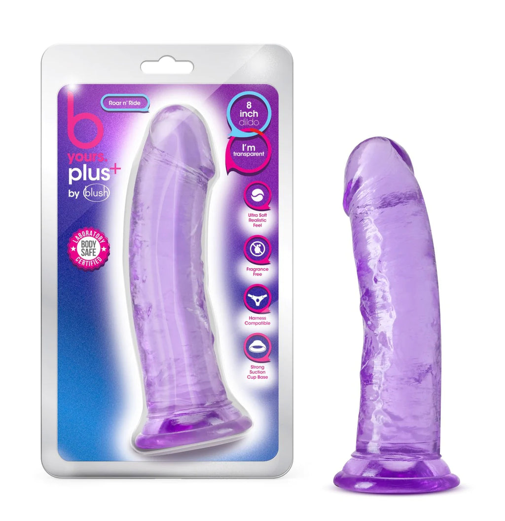 B Yours Plus Roar N’ Ride Realistic Purple 8-Inch Long Dildo
