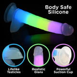 7 Inch Glow-In-The-Dark Rainbow Silicone Dildo With Balls