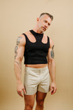 K.NGSLEY BLACK R2 RIBBED CROPPED TANK